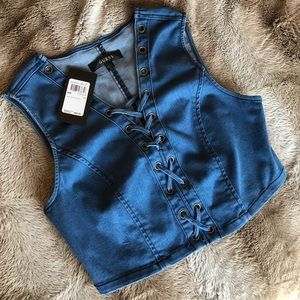 Jessica Simpson Lace up sleeveless jean crop top